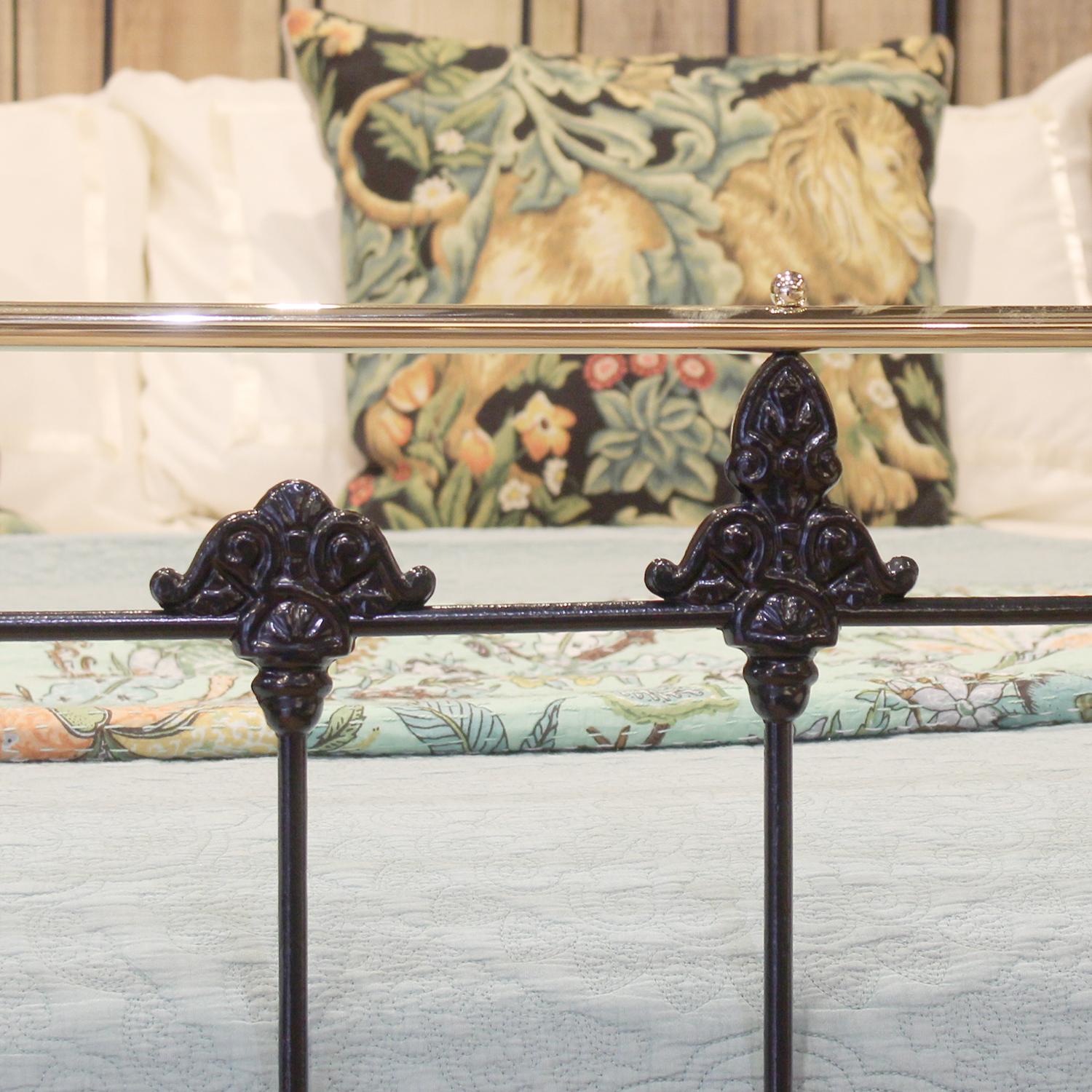 Victorian Double Antique Cast Iron and Brass Bed in Black, MD150