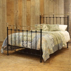 Double Antique Cast Iron and Brass Bed in Black with Decorative Features, MD162