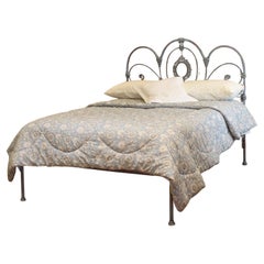 Cama Doble de Hierro Fundido Antiguo y Latón en Vedrigris Azul, MD166