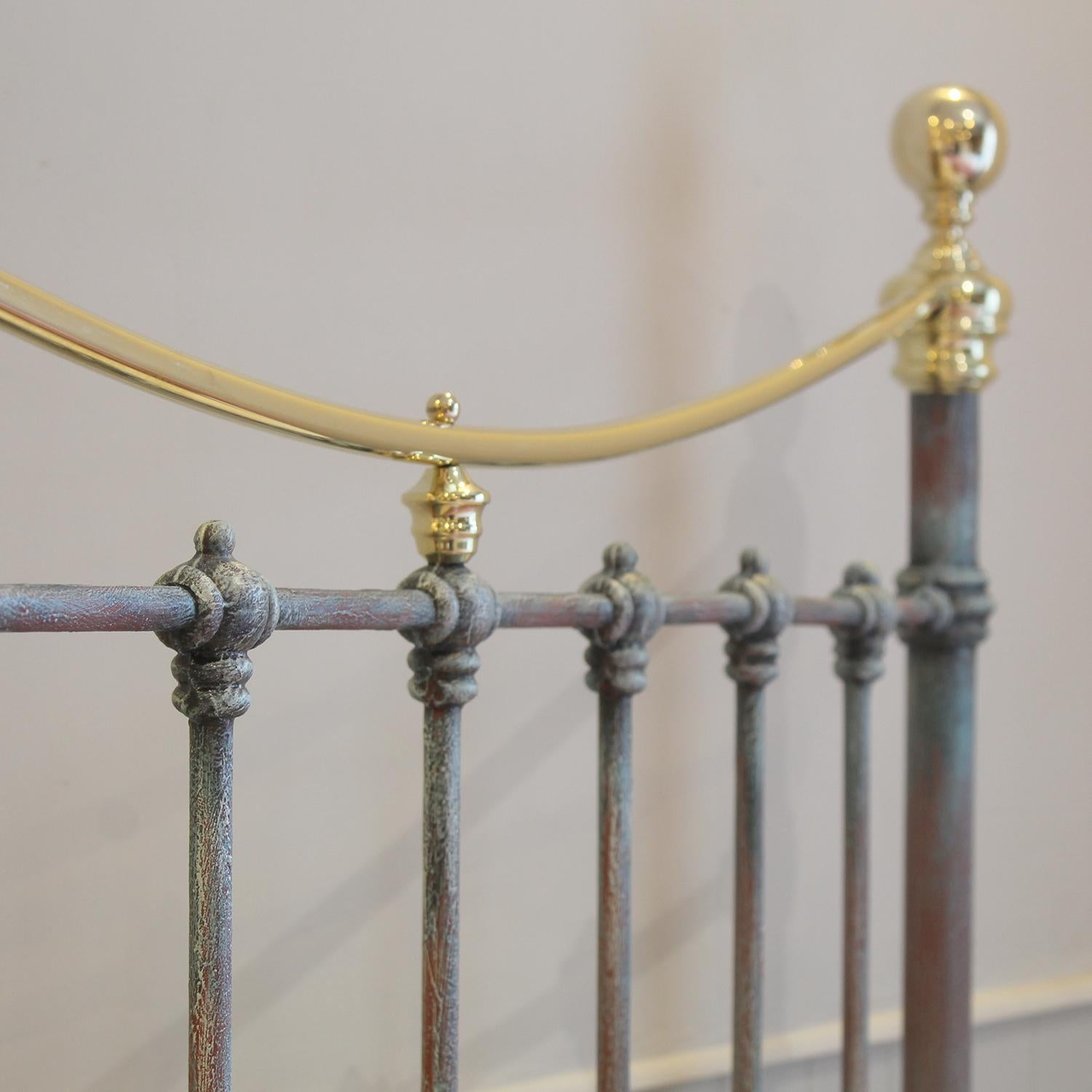 Double Antique Cast Iron and Brass Bed in Blue Verdigris, MD154 3