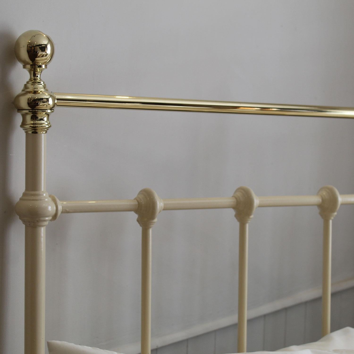 Double Antique Cast Iron and Brass Bed in Cream, MD153 2
