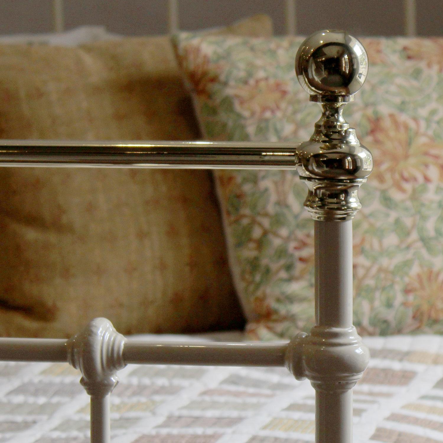 Victorian Double Antique Cast Iron and Brass Bed in Cream, MD153