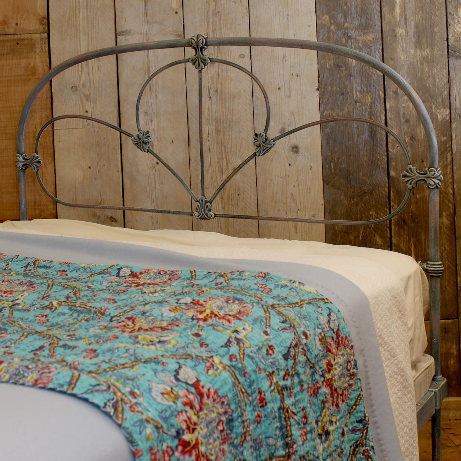Double Antique Cast Iron Bed in Blue Vedrigris, MD169 For Sale 4