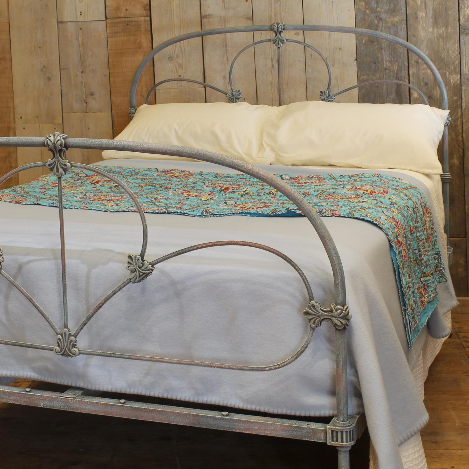 Victorian Double Antique Cast Iron Bed in Blue Vedrigris, MD169 For Sale
