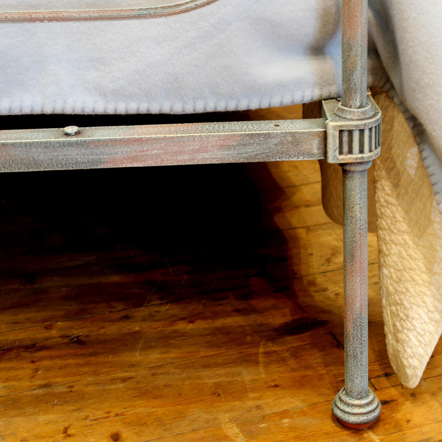 Double Antique Cast Iron Bed in Blue Vedrigris, MD169 For Sale 2