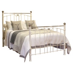 Double Antique Metal Bed in White with Nickel Plated Brass, MD151