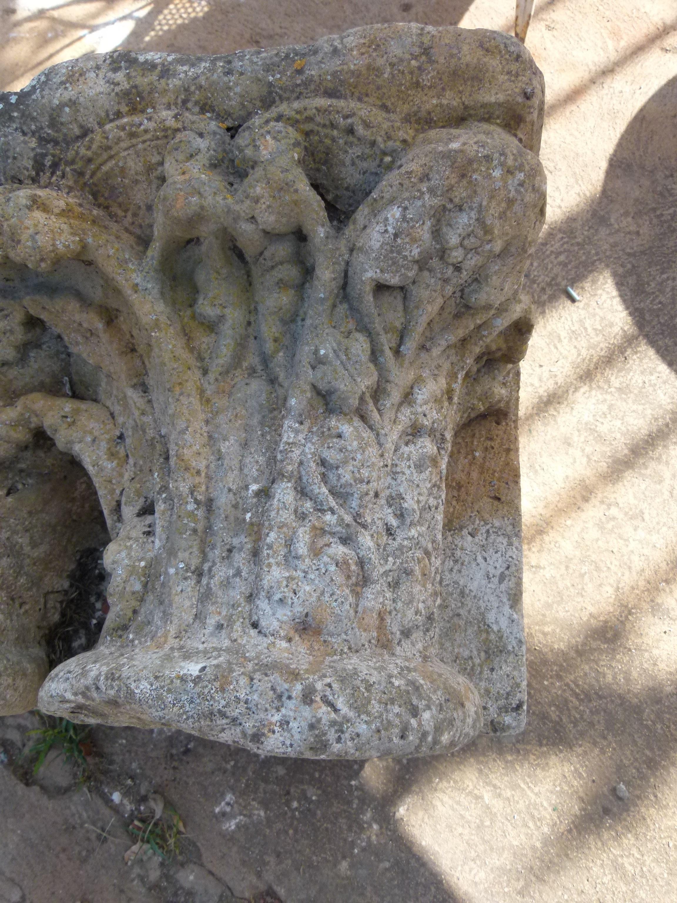 Hand-Carved Hand carved double Corinthian applique. Limestone,  France