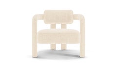 Modern sculptural white chenille handmade Double Arch armchair by InsidherLand