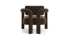 Modern sculptural brown chenille handmade Double Arch armchair by InsidherLand