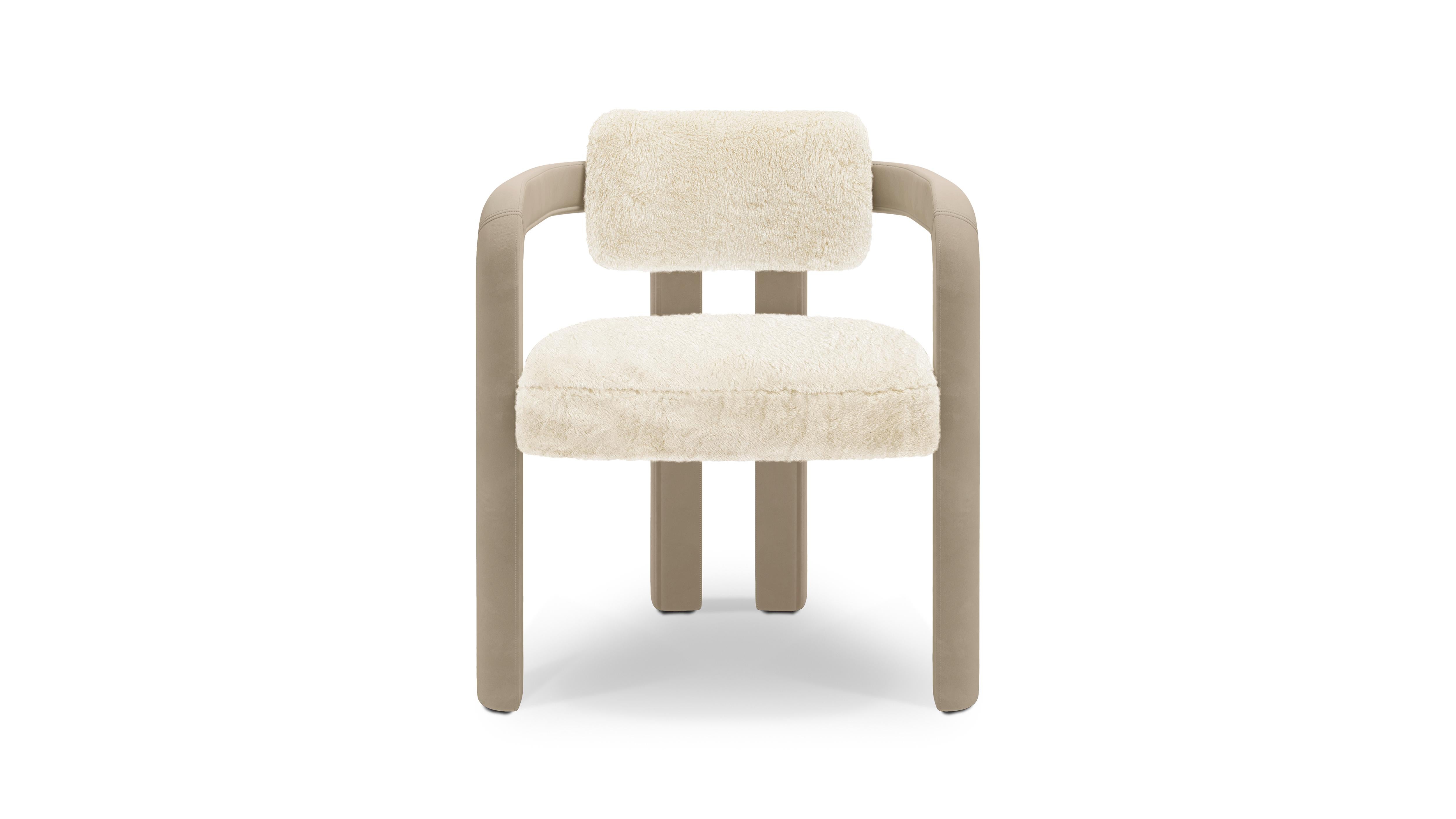 Modern Double Arch Dining Chair, Fur & Velvet, InsidherLand by Joana Santos Barbosa For Sale
