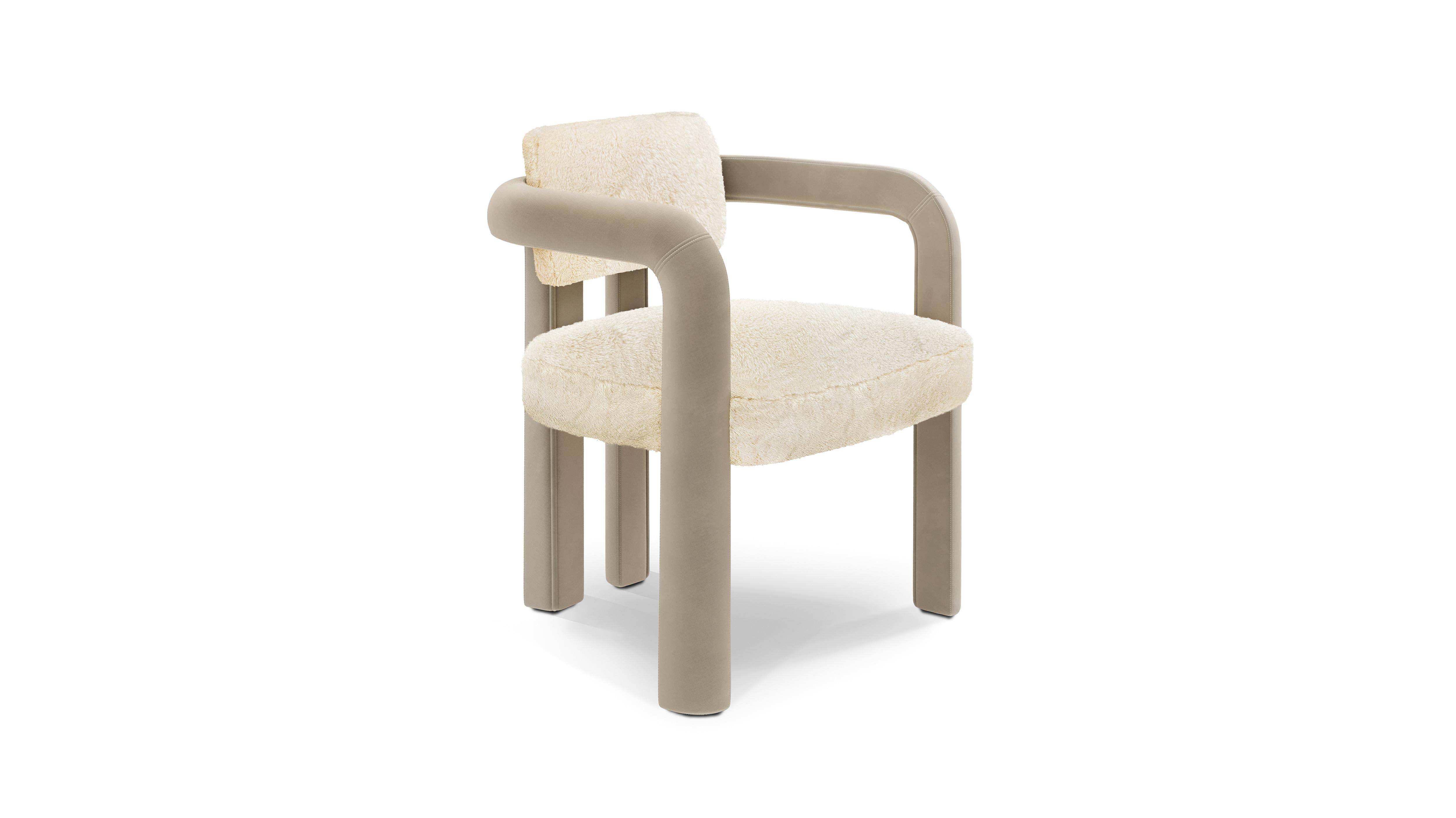 Portuguese Double Arch Dining Chair, Fur & Velvet, InsidherLand by Joana Santos Barbosa For Sale