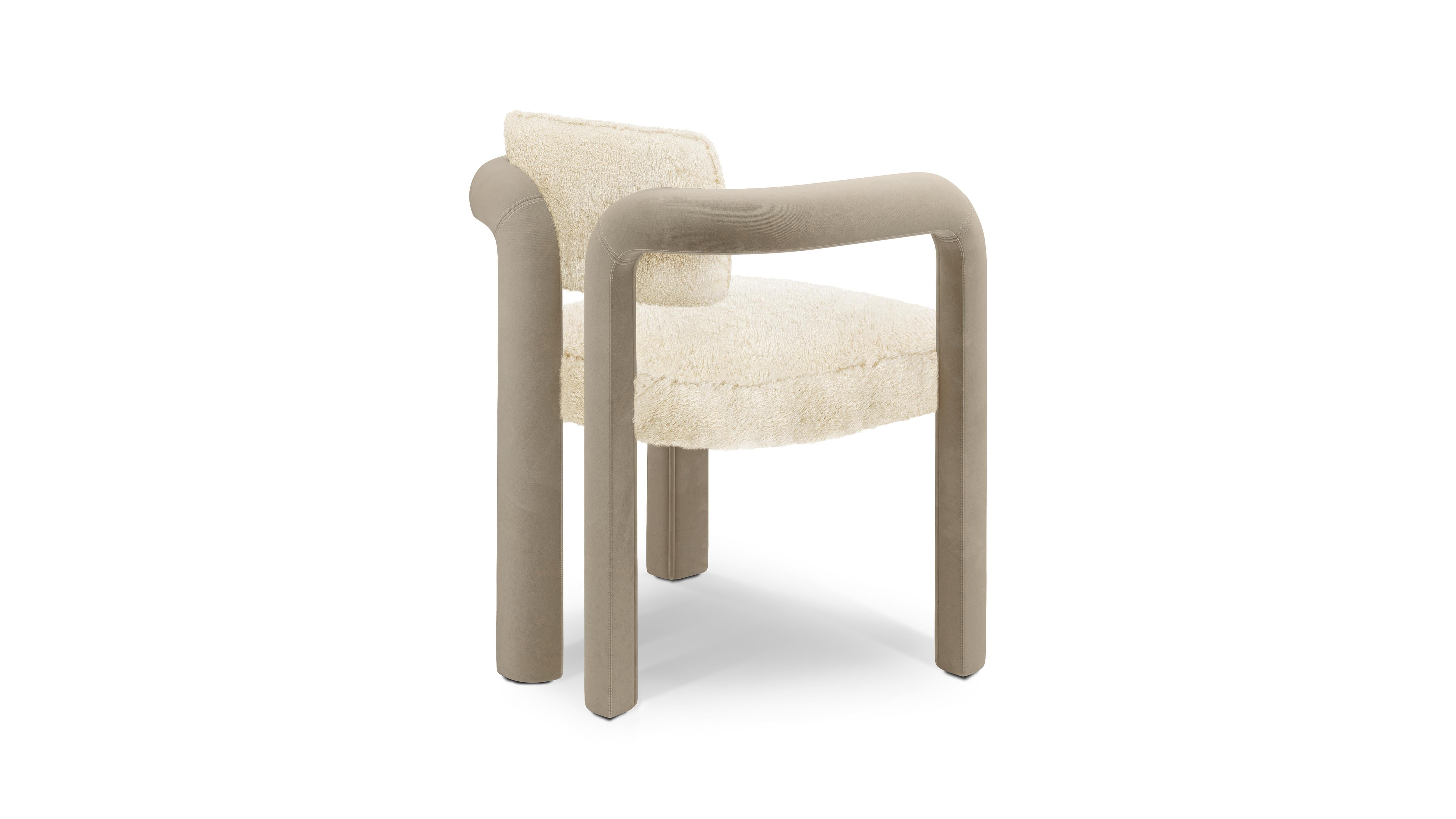 Hand-Crafted Double Arch Dining Chair, Fur & Velvet, InsidherLand by Joana Santos Barbosa For Sale