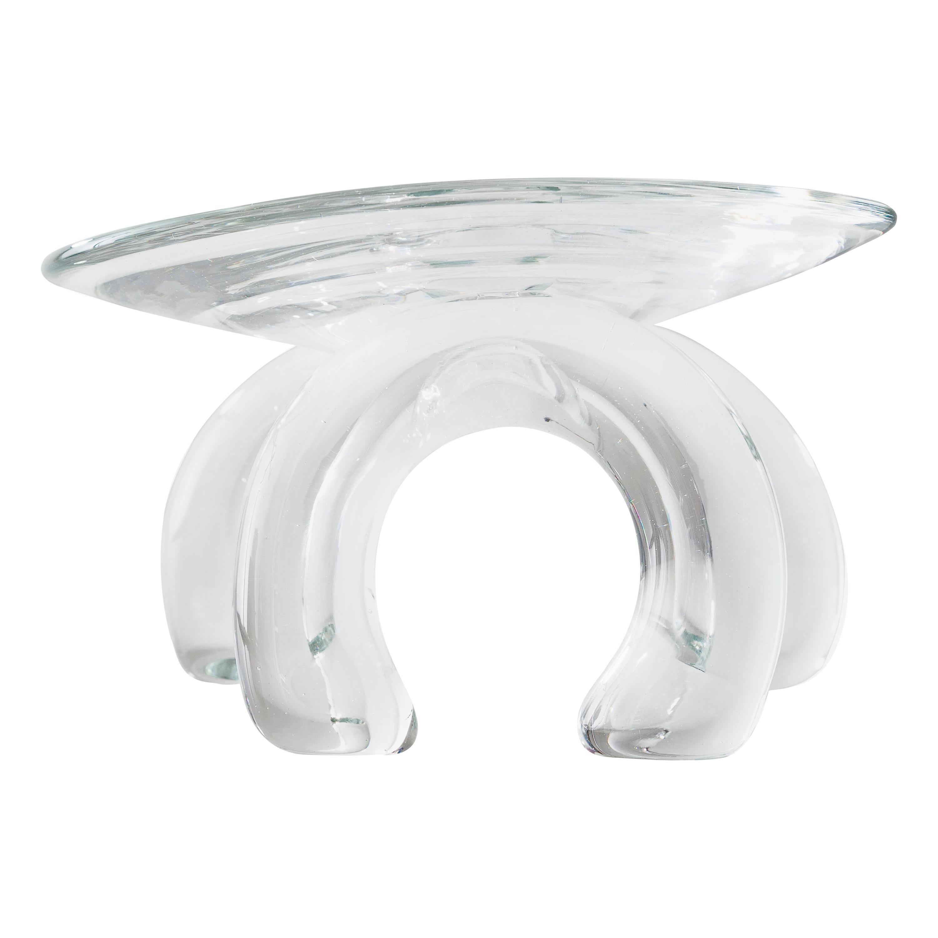 "Double Arch" Handblown Clear Glass Ashtray Dish For Sale