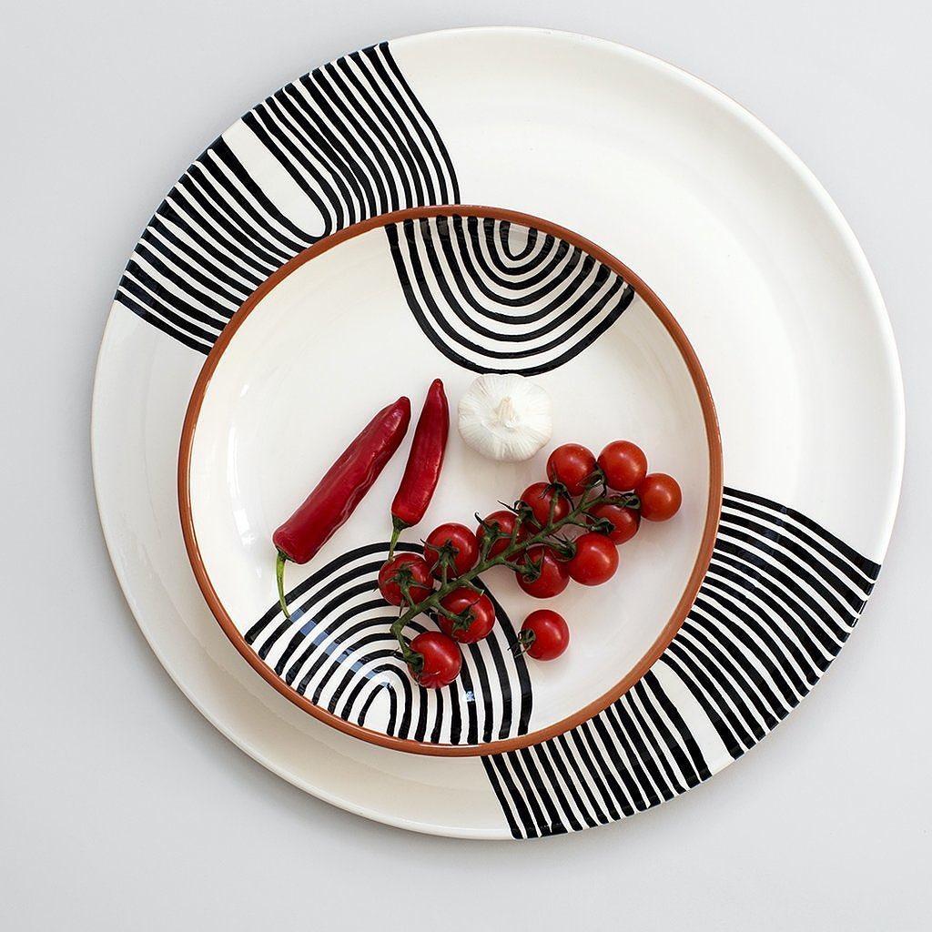 Portuguese Double Arch Salad Plate Terracotta Handmade Ceramic For Sale