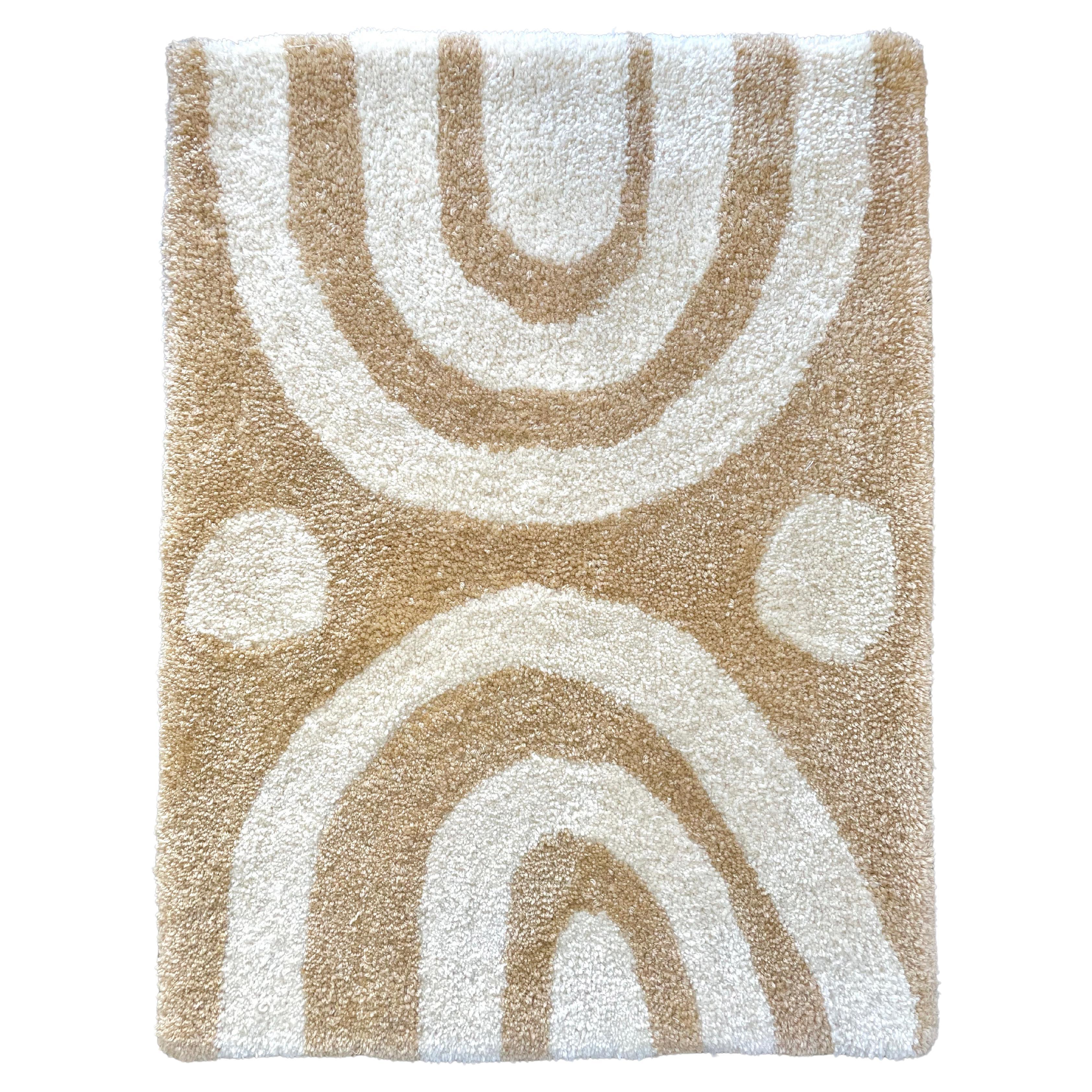 Double Arches Neutral Beige and Cream Rainbow Area Rug For Sale