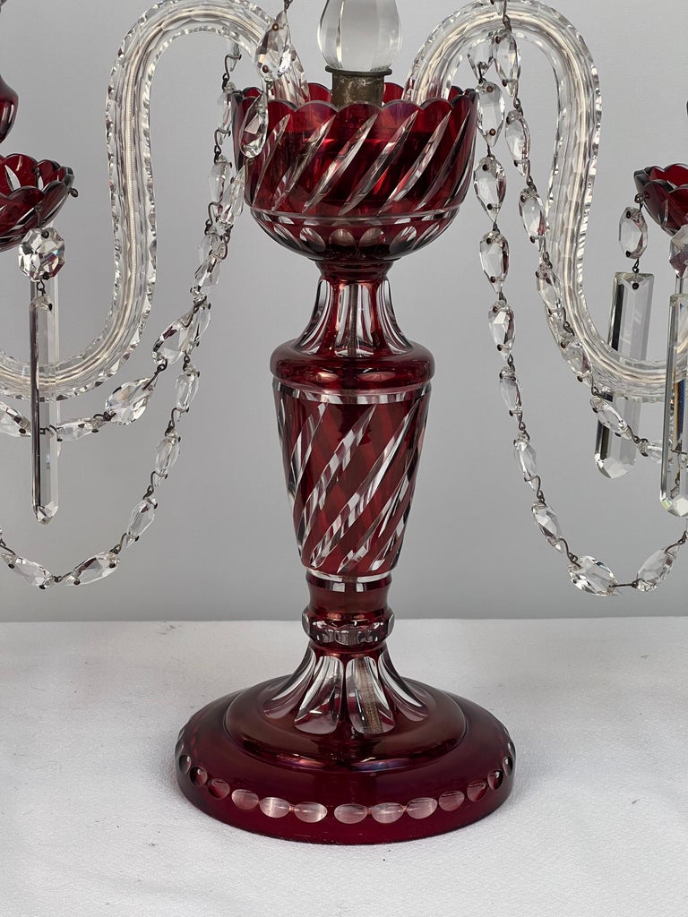 Double Arm Bohemian Girandoles 'Candelabrums' Cranberry and Clear Crystal  For Sale at 1stDibs, image size:768x1024