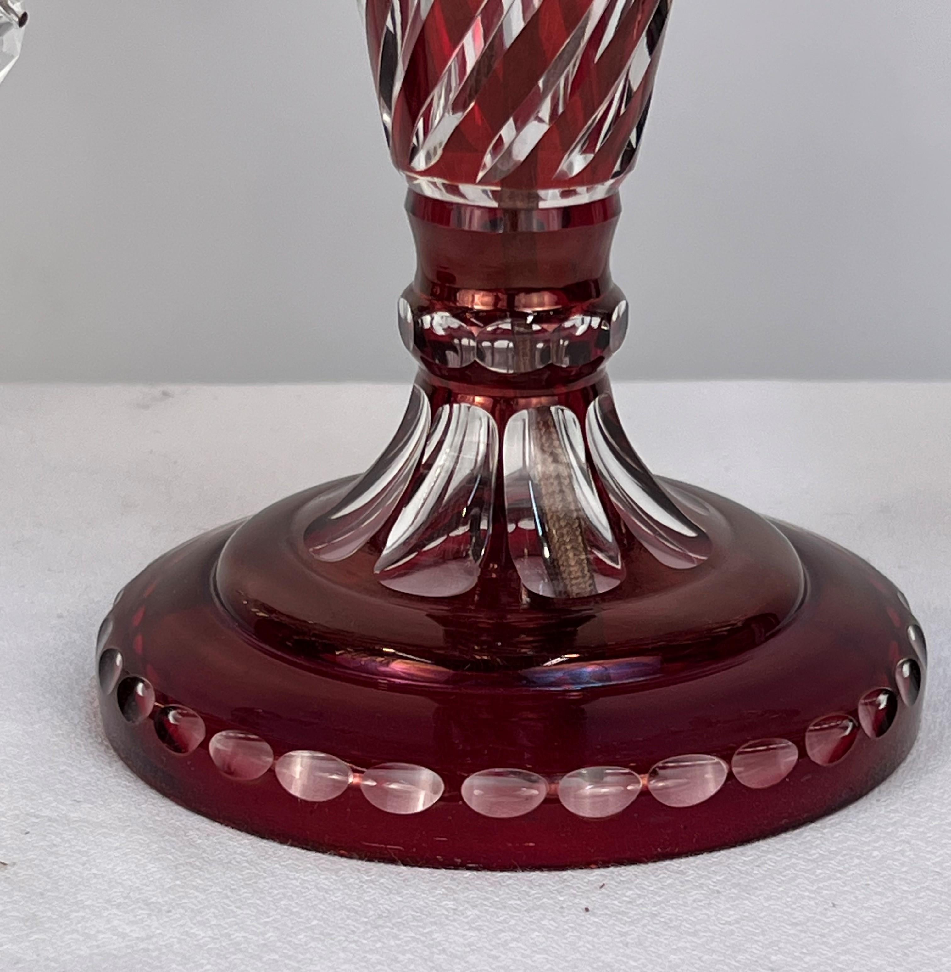 Double Arm Bohemian Girandoles 'Candelabrums' Cranberry & Clear Crystal For Sale 12