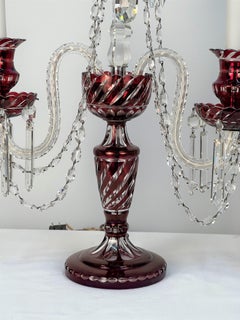 Double Arm Bohemian Girandoles 'Candelabrums' Cranberry & Clear Crystal