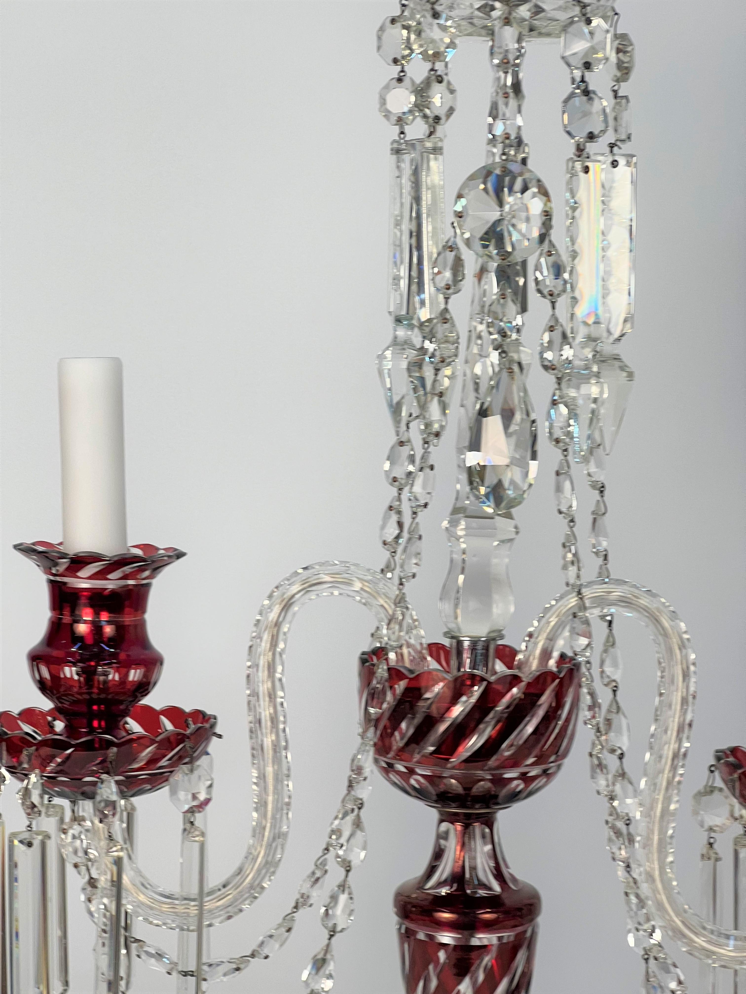 Double Arm Bohemian Girandoles 'Candelabrums' Cranberry & Clear Crystal For Sale 1