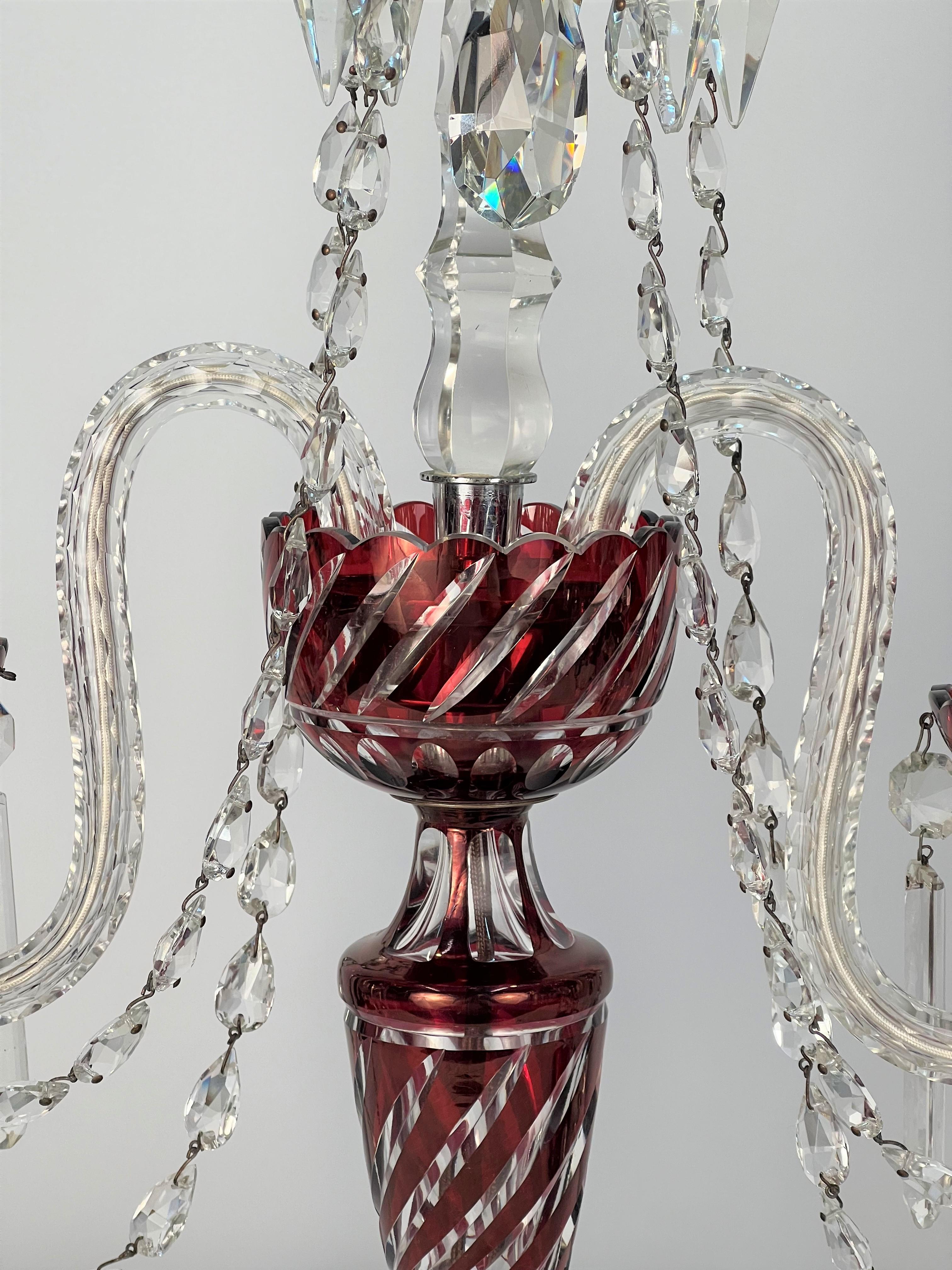 Double Arm Bohemian Girandoles 'Candelabrums' Cranberry & Clear Crystal For Sale 3