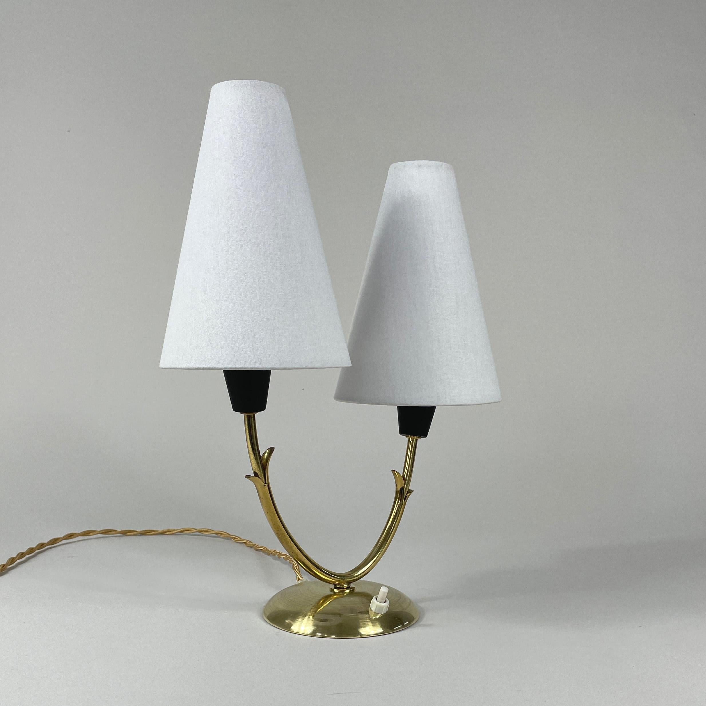 Swedish Double Arm Brass Table Lamp, Sweden 1950s For Sale