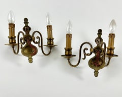 Double Arm Brass Wall Sconces, Set 2, Belgium 1970s