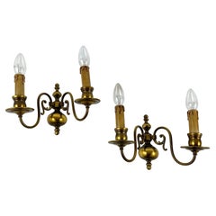 Double Arm Brass Wall Sconces, Set 2, Belgium 1970s