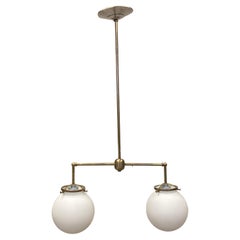 Double Arm Milk Opaline Glass Pendant Globe Fixture Brass hardware