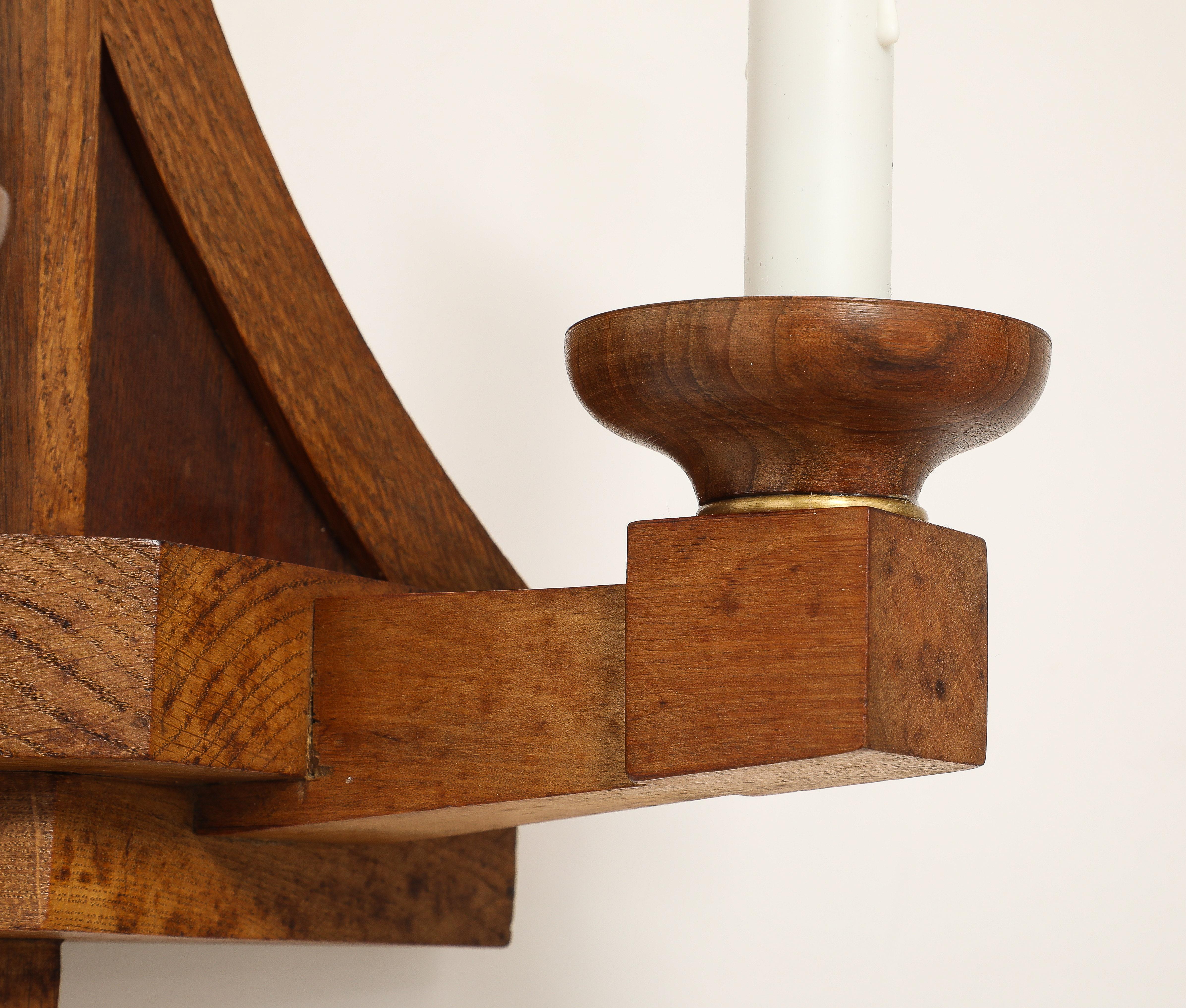 Mid-20th Century Double Arms All Oak Modernist Sconces - France 1940's For Sale