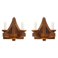 Double Arms All Oak Modernist Sconces - France 1940's