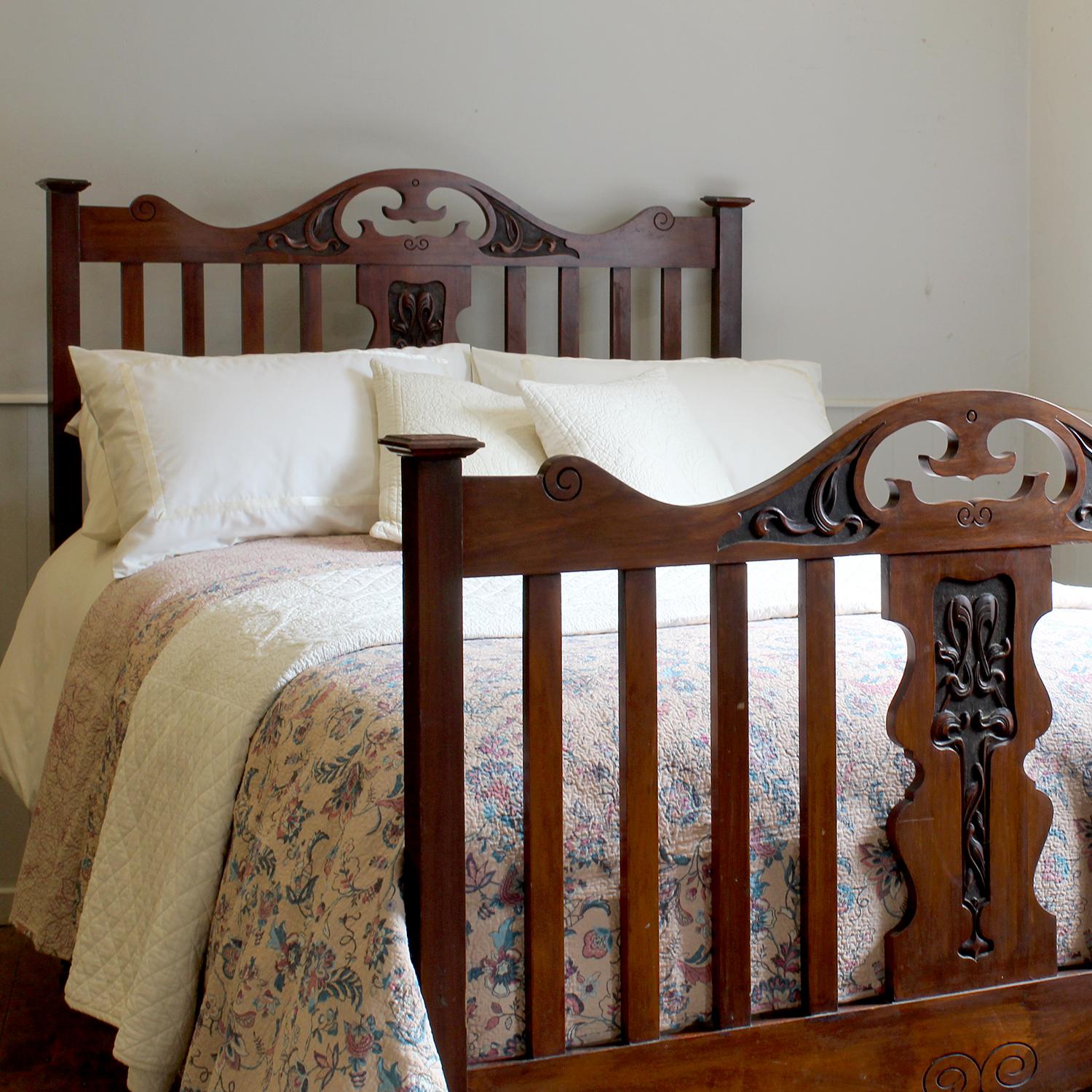 English Double Art Nouveau Antique Bed - WD61