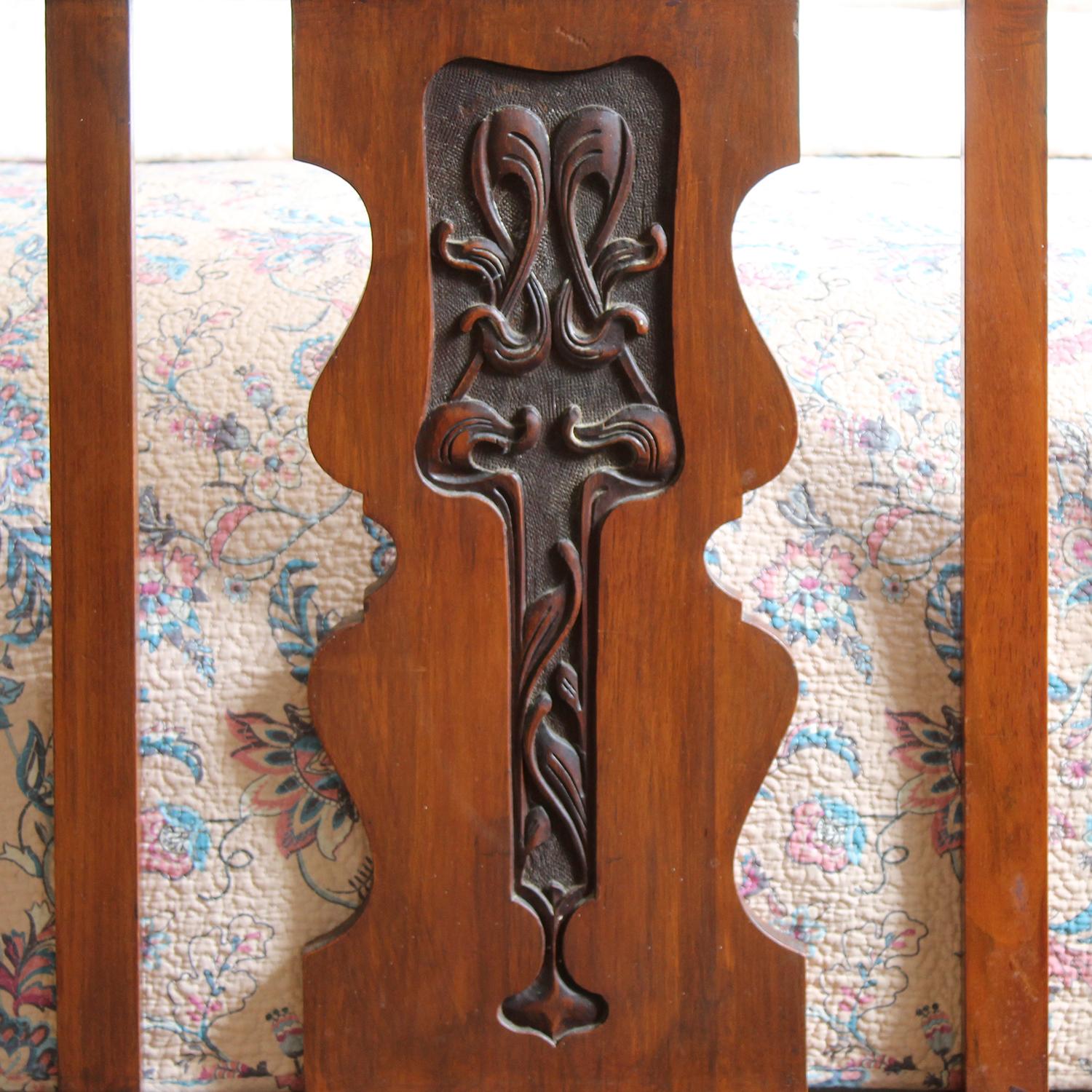 Walnut Double Art Nouveau Antique Bed - WD61