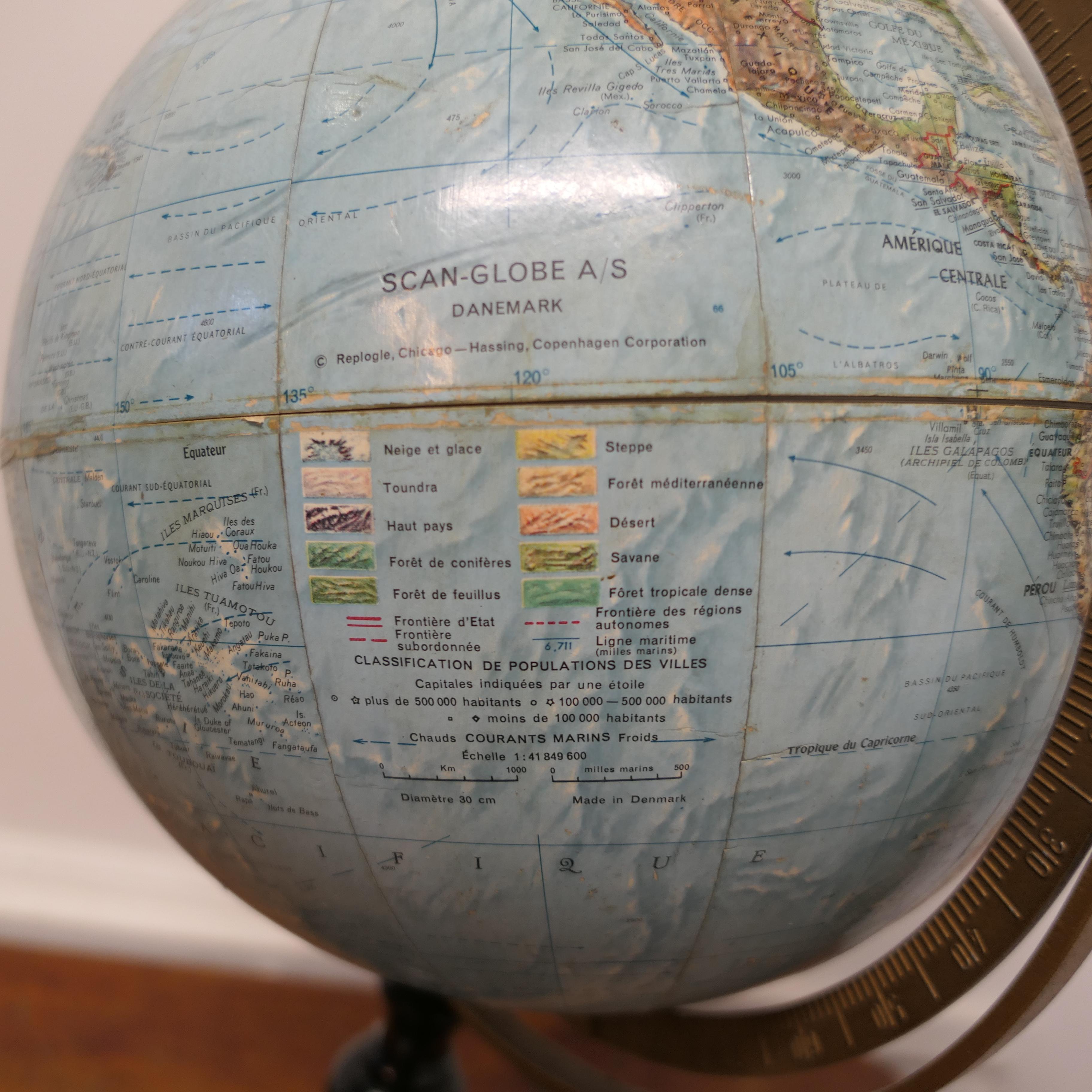 Mid-20th Century Double Axis Scan Globe A/S with Raised Topography A good quality Desk Globe For Sale