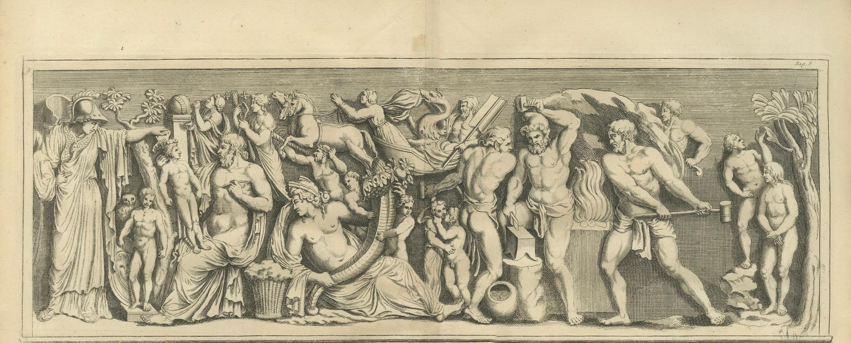 Double Bacchic Frieze, Classical Mythological Relief – Montfaucon Engraving 1721
