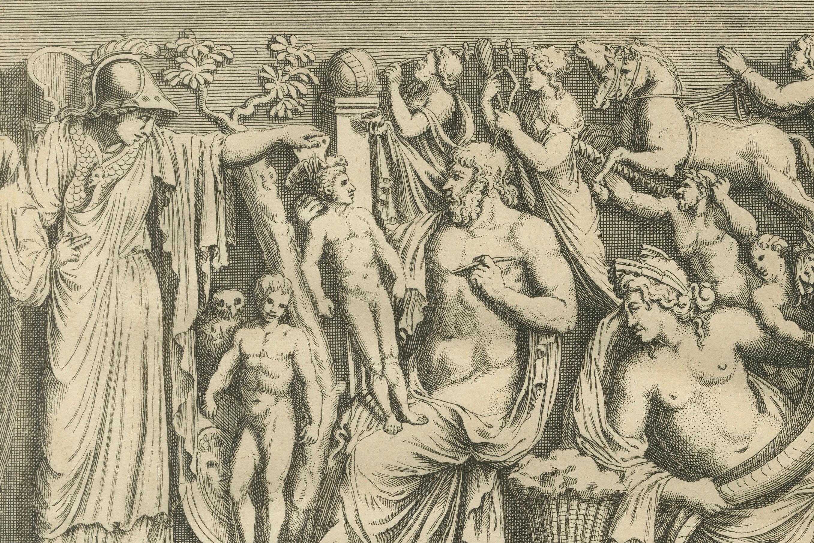 Double Bacchic Frieze, Classical Mythological Relief – Montfaucon Engraving 1721