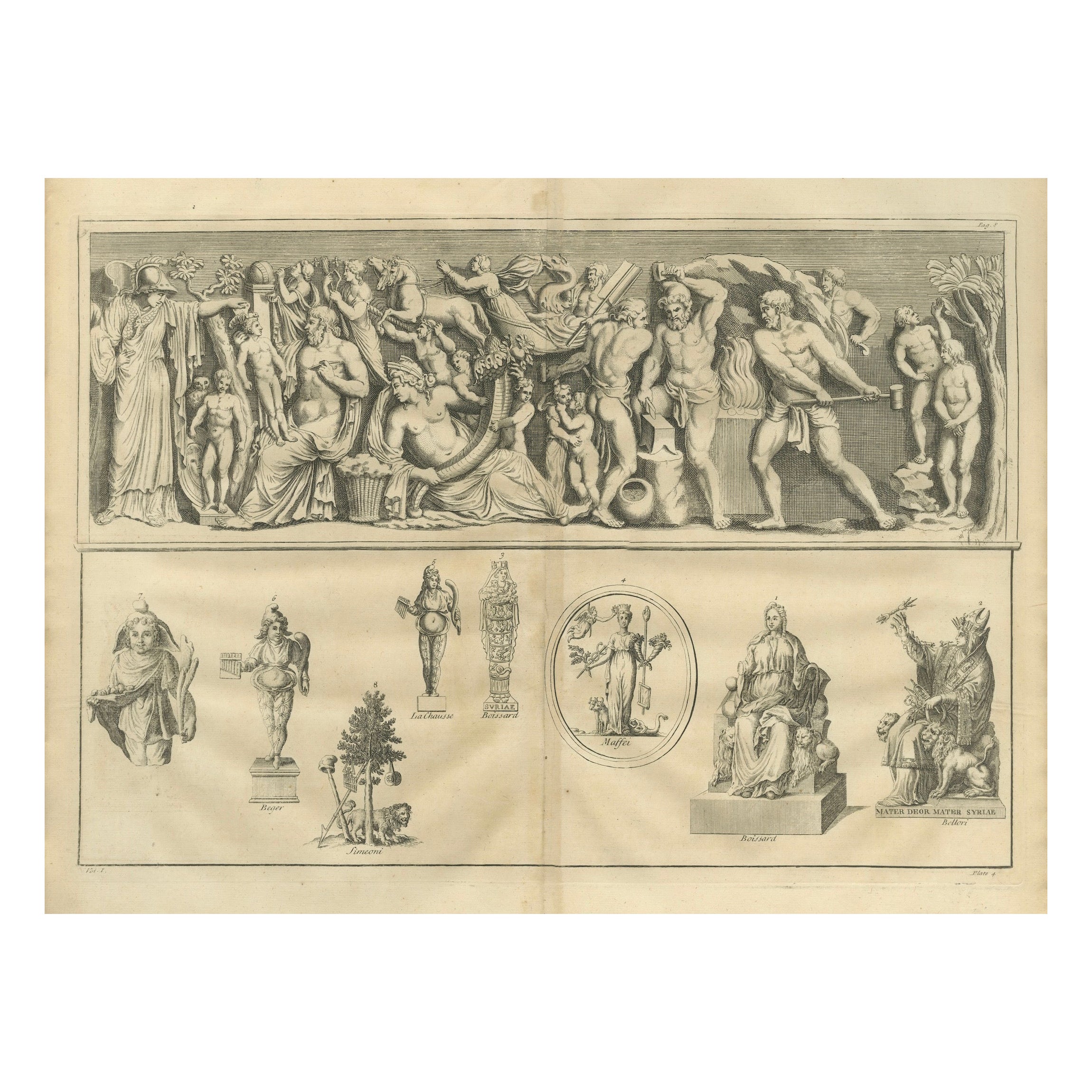 Double Bacchic Frieze, Classical Mythological Relief – Montfaucon Engraving 1721