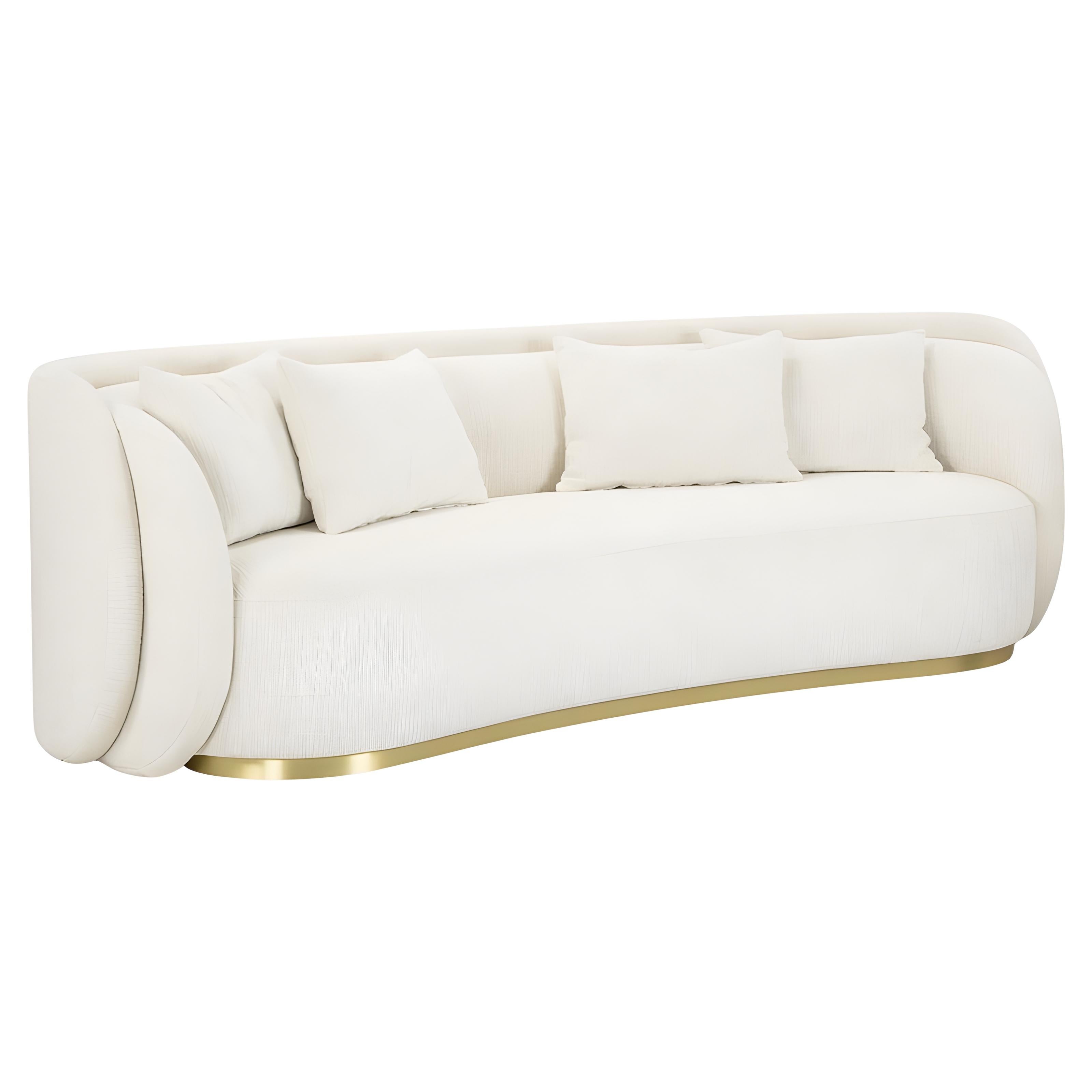 Designer-Sofa mit doppelter Rückenlehne, gepolstert mit Boucle-Stoff im Angebot 1