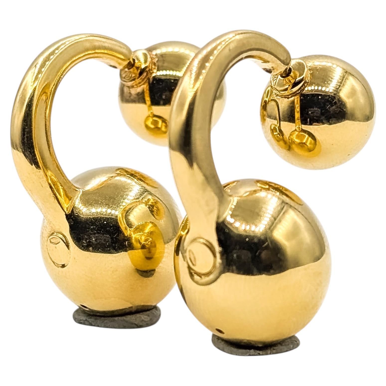 Double Ball Drop Earrings in 18k Yellow Gold For Sale