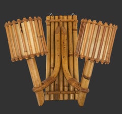 Double applique murale en bambou et papier par Louis Sognot, France, années 1950