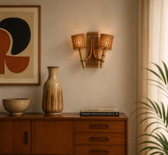 Double applique murale en bambou et papier par Louis Sognot, France, années 1950