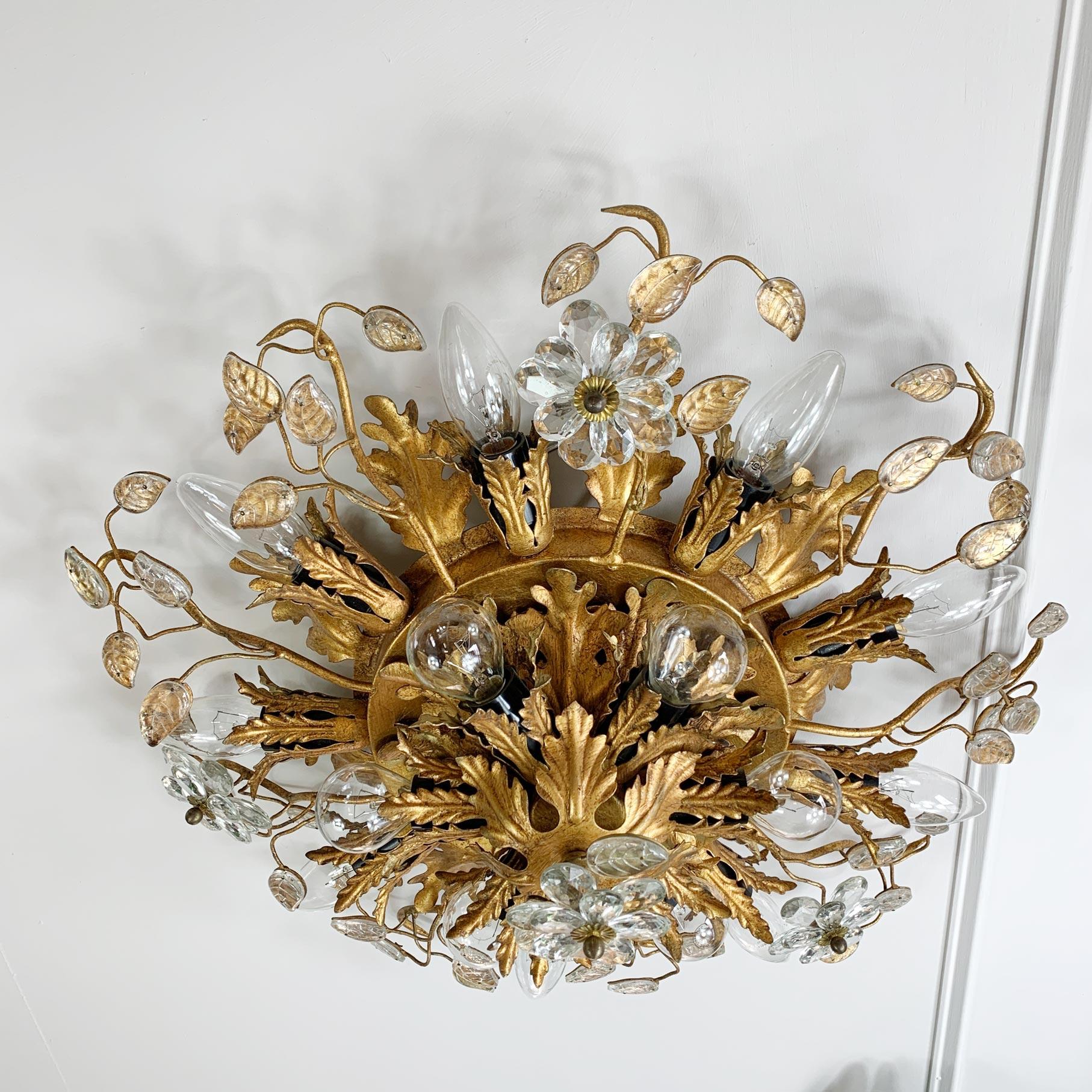 Italian Double Banci Firenze Gilt Murano Glass Flush Light