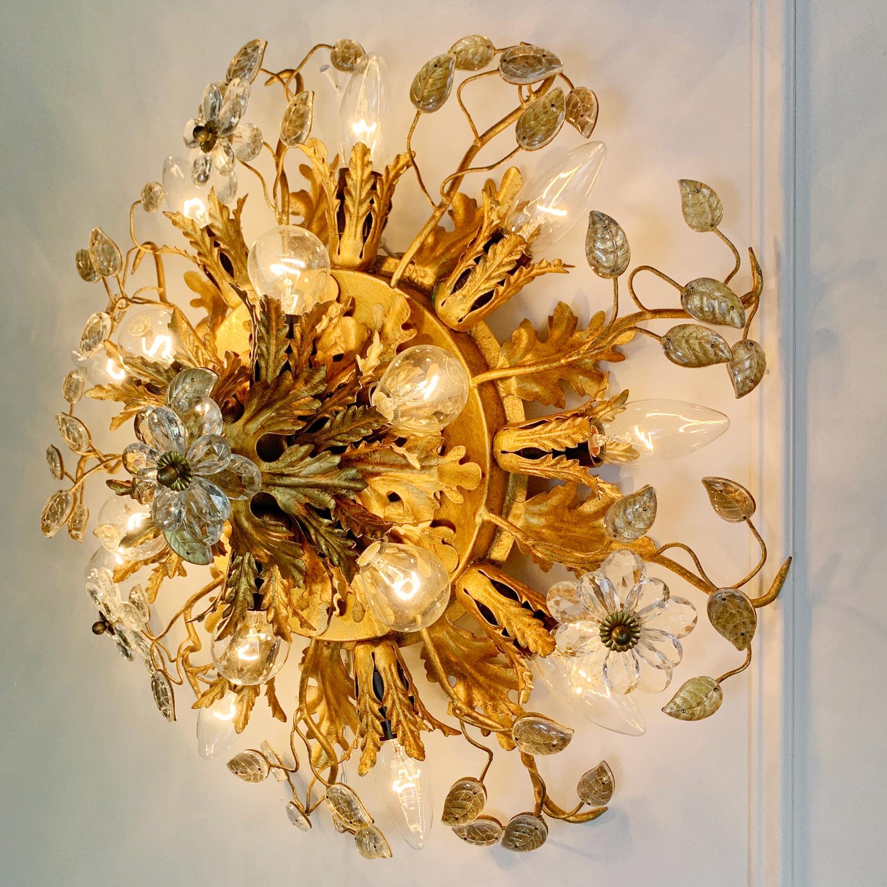 Double Banci Firenze Gilt Murano Glass Flush Light In Good Condition In Hastings, GB