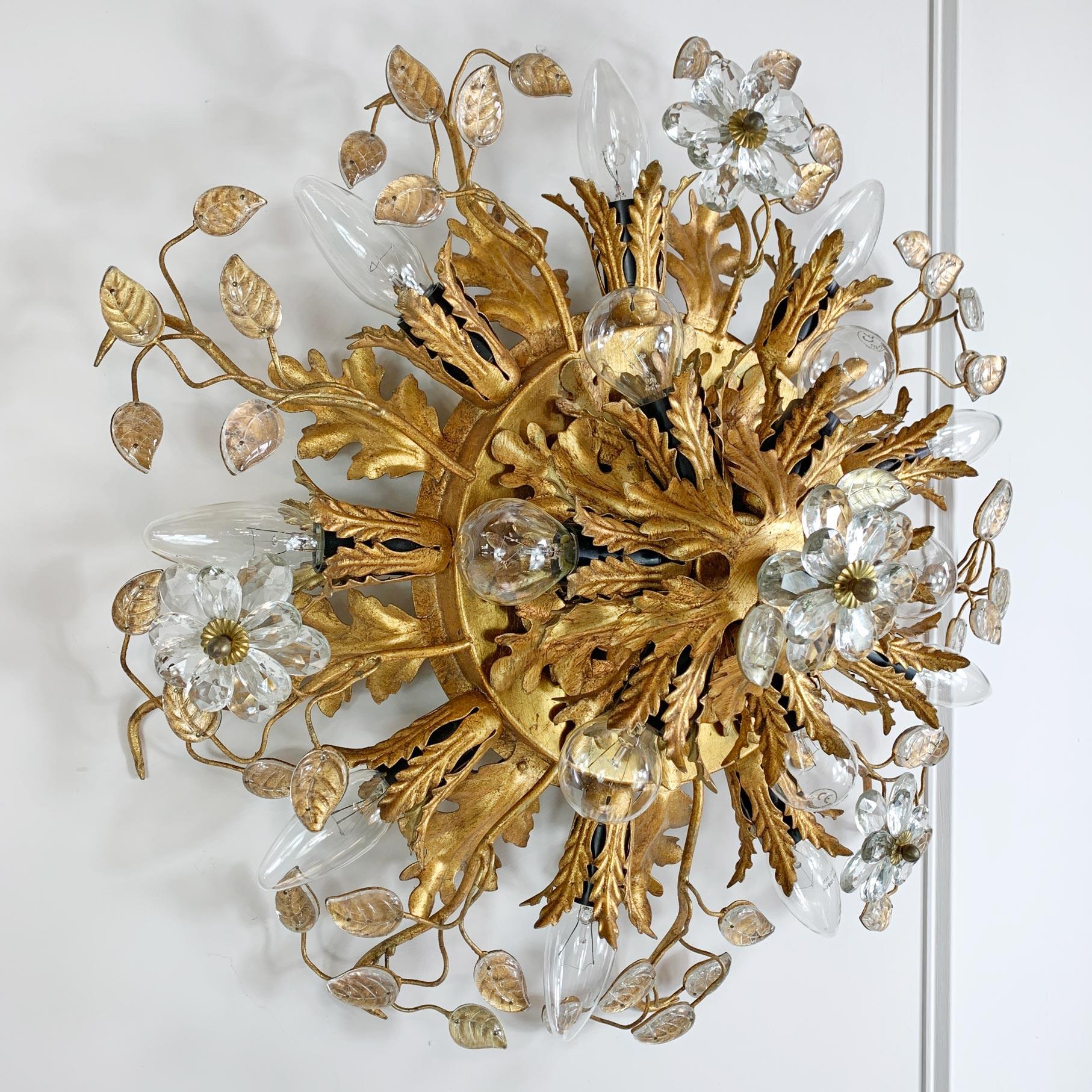 Metal Double Banci Firenze Gilt Murano Glass Flush Light