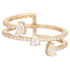 Double Band 14K (or 18k upon request) Yellow Gold Pear-Cut Diamonds Ring