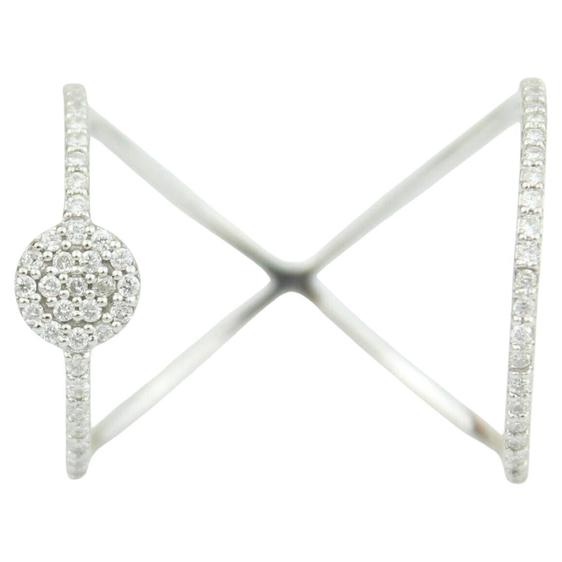 Double Band Circle Diamond Ring in 14K Solid Gold (Certified) For Sale