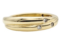 Double Band Crossover Ring with Diamonds in Polished 14 Karat Yellow Gold