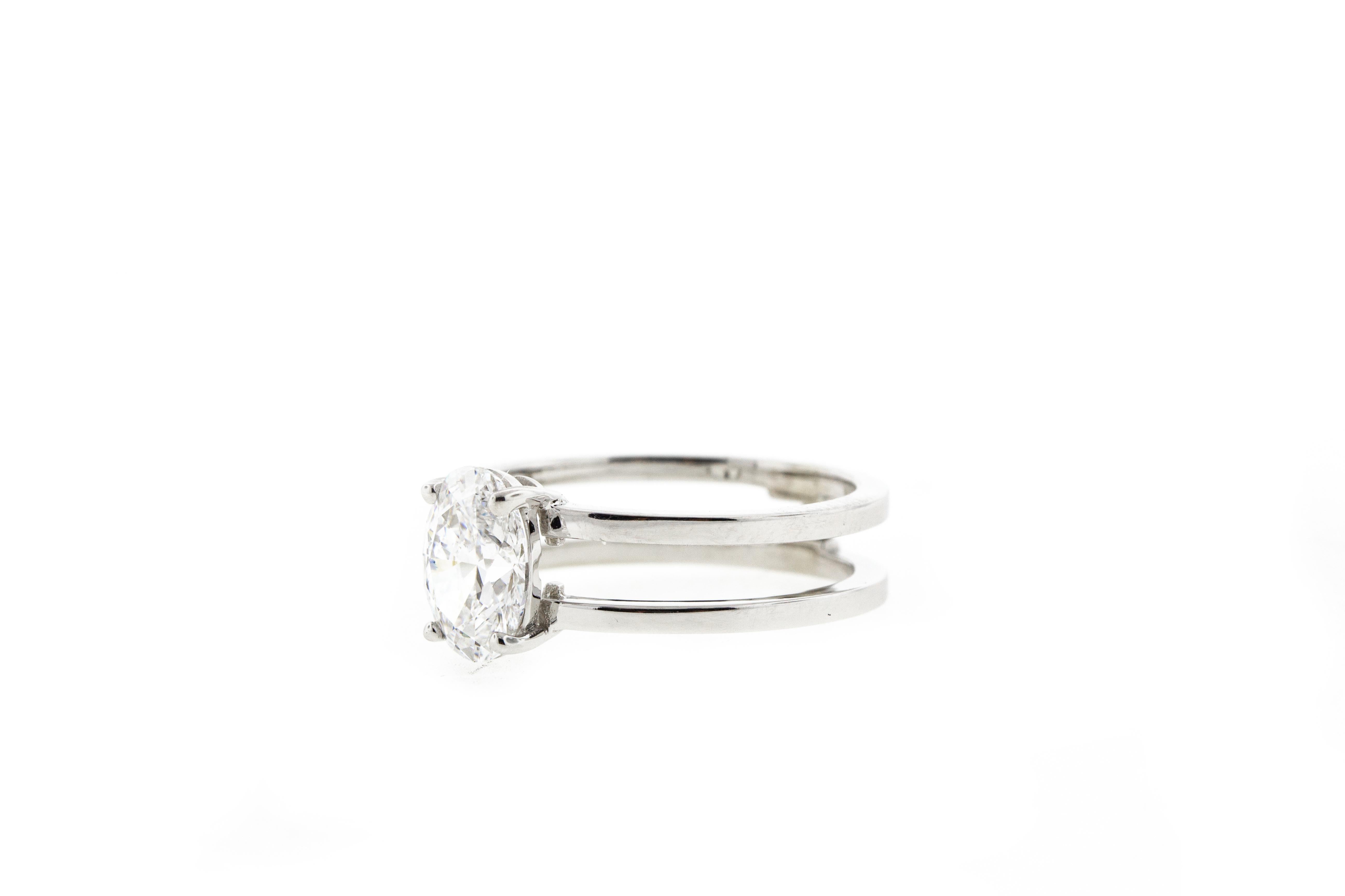 This double band oval engagement ring is one of the most popular engagement ring trends of late according to InStyle magazine. This style can be replicated with any center stone and in any color gold or platinum. Depending on the center stone,