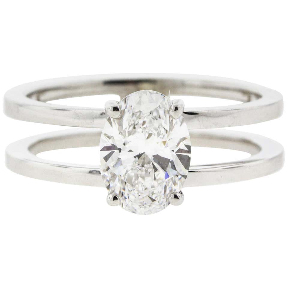 Wide Diamond Gold Oval Shape Split Shank Ring For Sale at 1stDibs