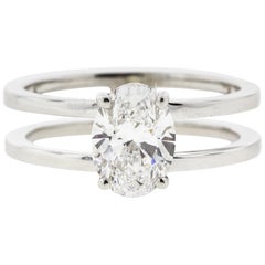 Double Band Oval Diamond Engagement Ring Split Shank