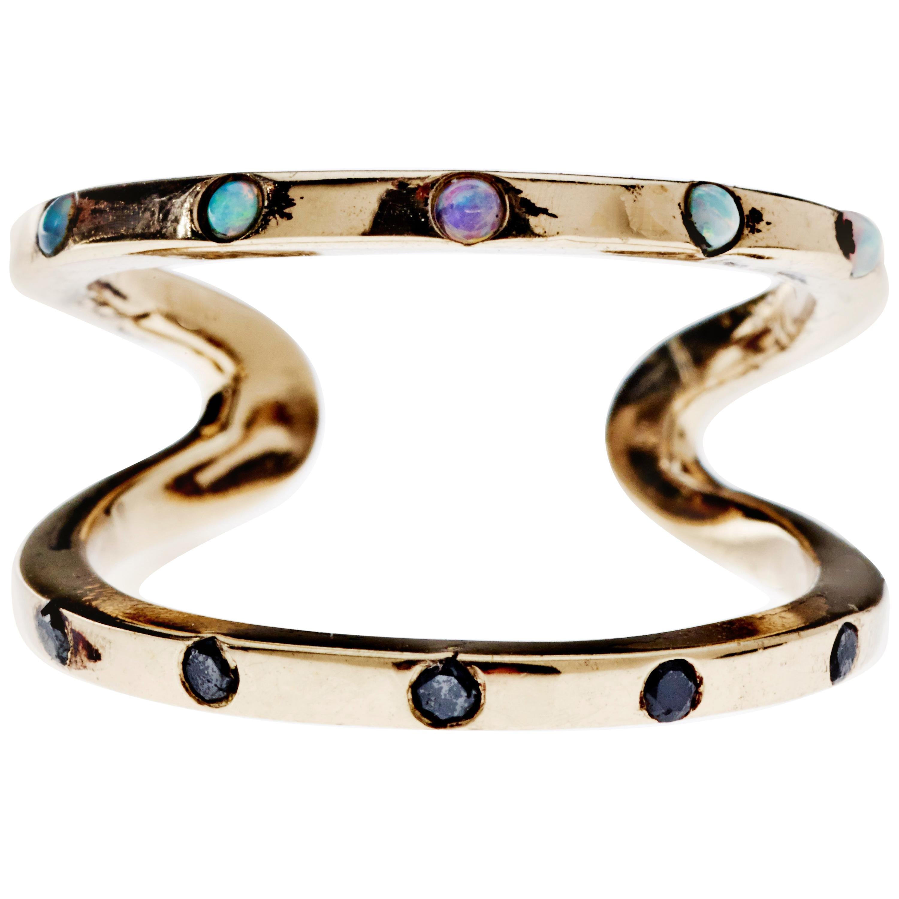 Black Diamond Opal Double Band Ring Gold Cocktail Ring J Dauphin

J DAUPHIN 